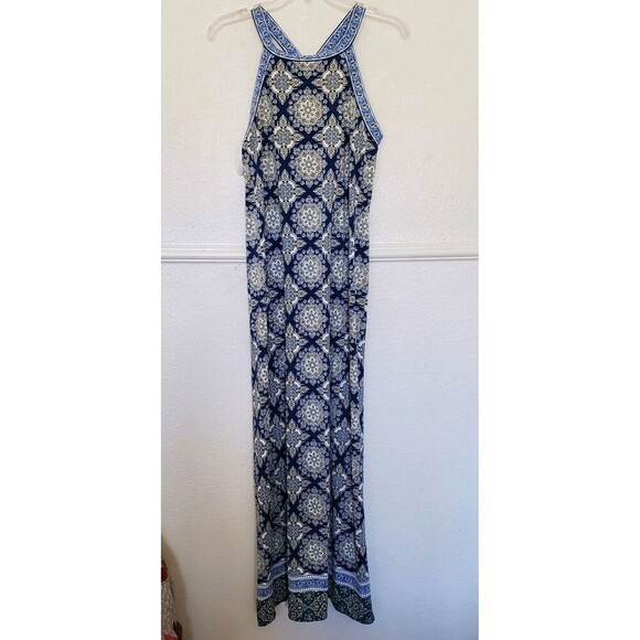 Max Studio Maxi Dress Size S Blue With Medallion Print Halter Dress Beach - Picture 16 of 16